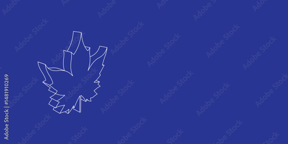 Poster the outline of a large maple leaf symbol made of white lines on the left. 3d view of the object in p