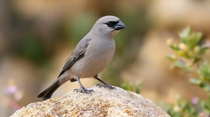 Obraz premium An endangered grey-headed sparrow perched on a rock. background wallpaper AI generated image