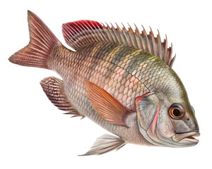 A fish is shown in its natural habitat. The fish is large and has a dark brown and silver color