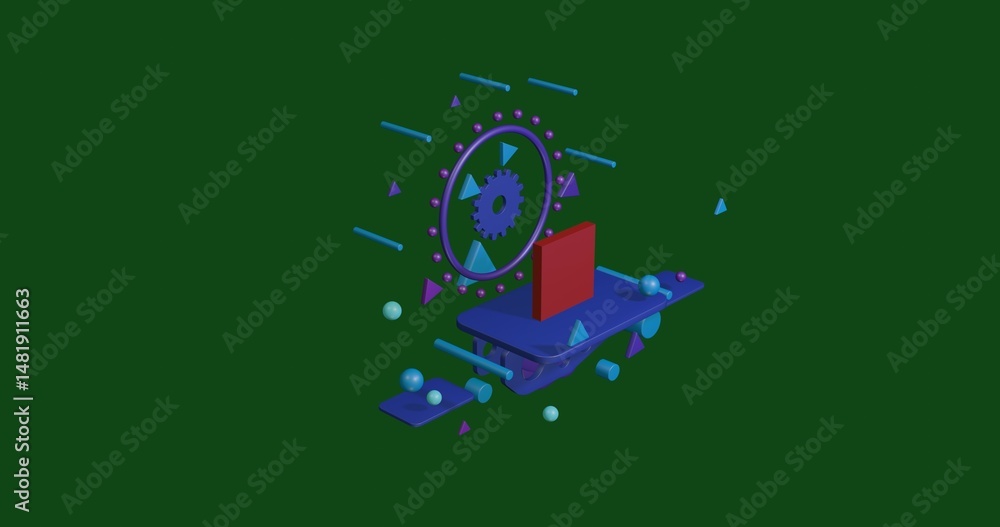 Aufkleber red rectangle on a pedestal of abstract geometric shapes floating in the air. abstract concept art w