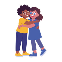 A flat style illustration of hugging friend 