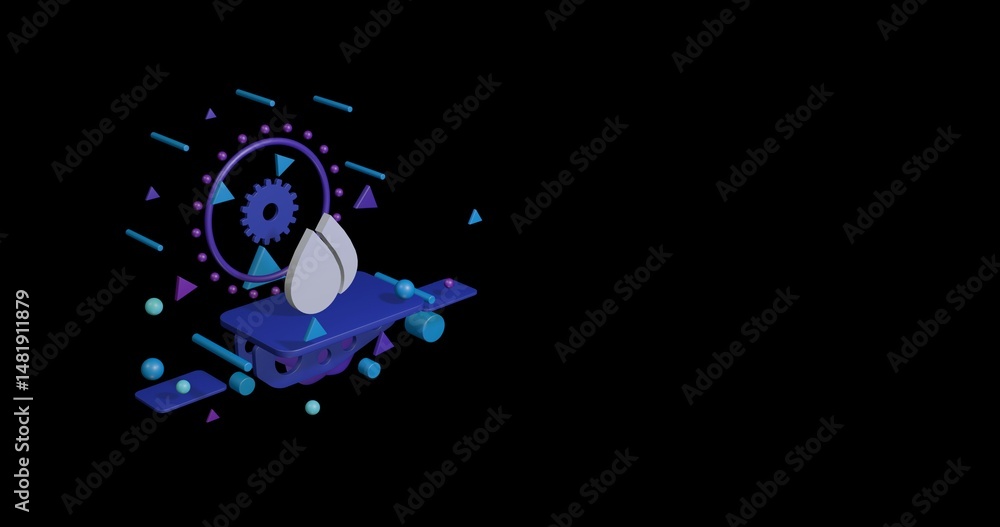 Poster white water drop symbol on a pedestal of abstract geometric shapes floating in the air. abstract con