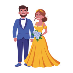 Flat style illustration depicting a newlywed couple