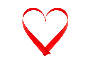 Red ribbon in heart shape isolated on transparent background Generative Ai.
