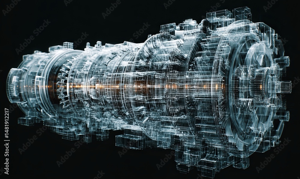 Poster detailed 3d rendering of a modern jet engine with intricate components