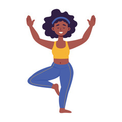 Flat illustration showing yoga character in balanced pose