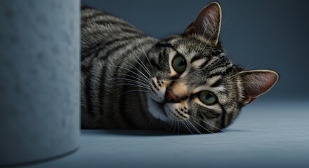 Tabby Cat Resting Head with Green Eyes Indoor