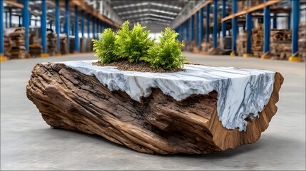 Natural edge marble sheet in white with gray veining, showcased with raw edge detail