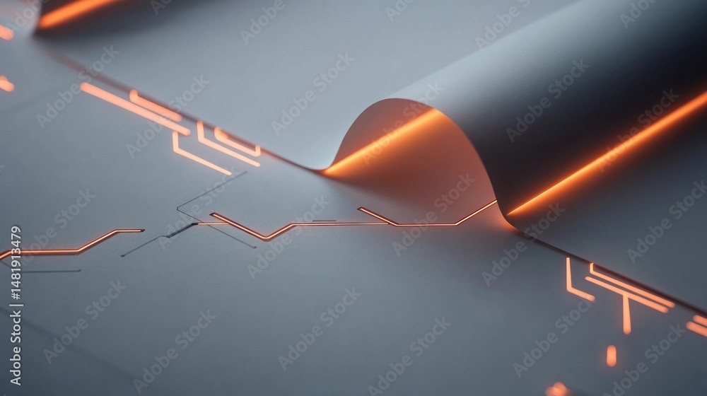 Poster 3d style paper texture with subtle neon circuits running along the edges, room for mockup use backgr