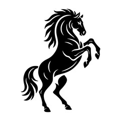 Powerful Black Horse Rearing Silhouette with Flowing Mane and Tail Vector Style Strong Stallion Art for Tattoo Logo Poster T Shirt and Graphic Design Inspired by Wild Nature