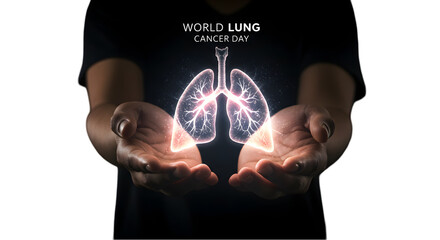 Empowering Hands Gently Cradling Illuminated Lungs Symbolizing Hope on World Lung Cancer Day Awareness