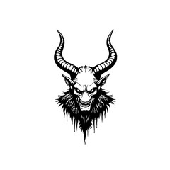 Intricate monochrome vector illustration depicting Krampus, the horned folkloric figure