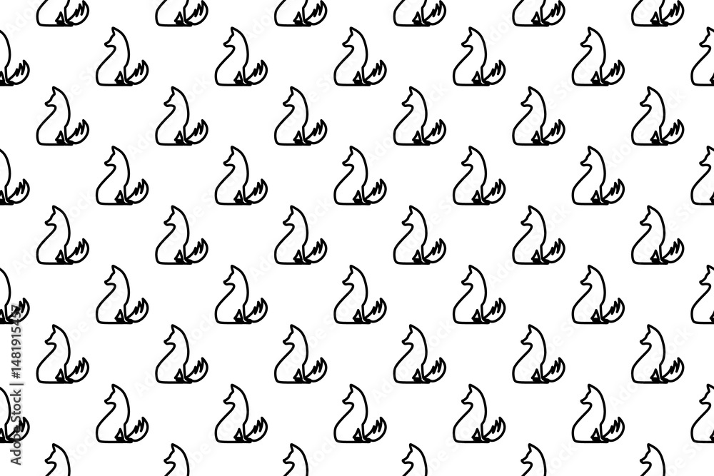 Poster seamless pattern completely filled with outlines of fox symbols. elements are evenly spaced. illustr