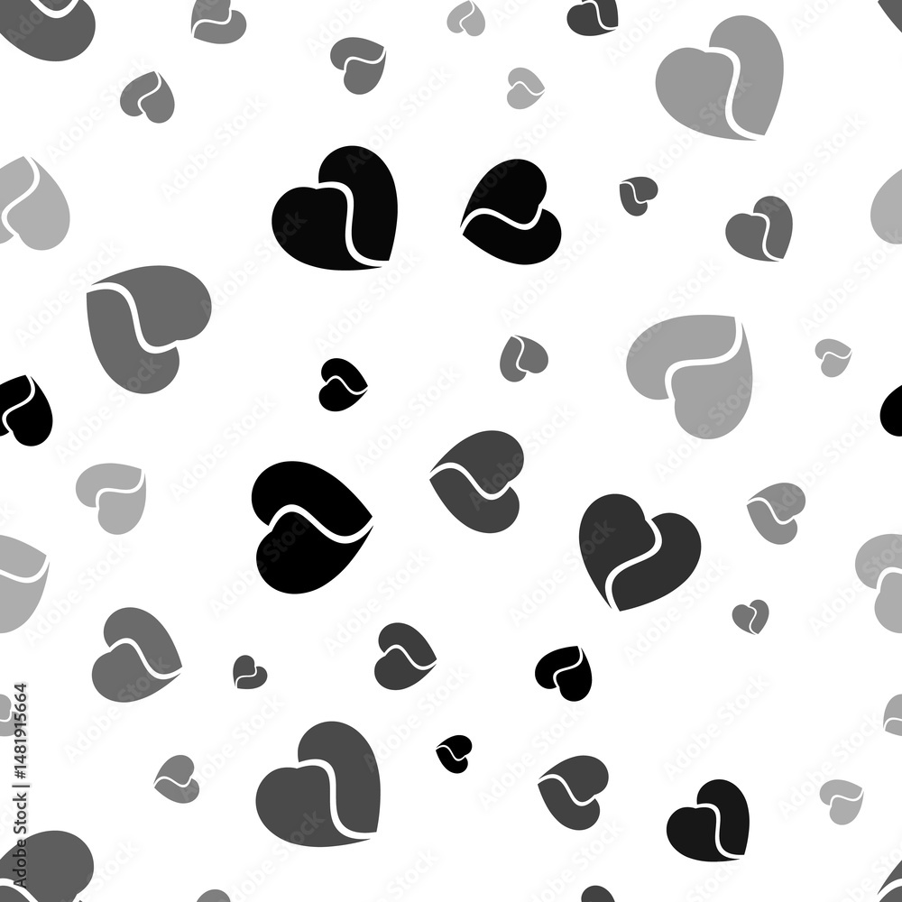 Poster seamless vector pattern with two halves of a heart symbols, creating a creative monochrome backgroun