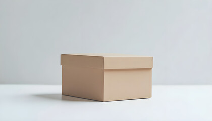 Closed cardboard box on white background. Mockup for design