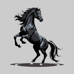 Fototapeta premium Silhouette of Majestic Horse Standing on Hind Legs Wild Stallion Vector Art Powerful Equine Illustration Perfect for Tattoo Logo Poster Print and Horse Lover Design