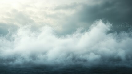 Obraz premium Mystical white fog over calm water nature scene atmospheric art serene environment wide viewpoint tranquility concept