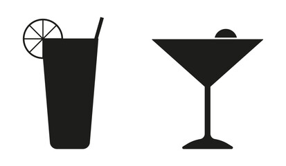 Cocktail set, cocktail icons in silhouette style. Drinks in glasses. Vector illustration EPS10