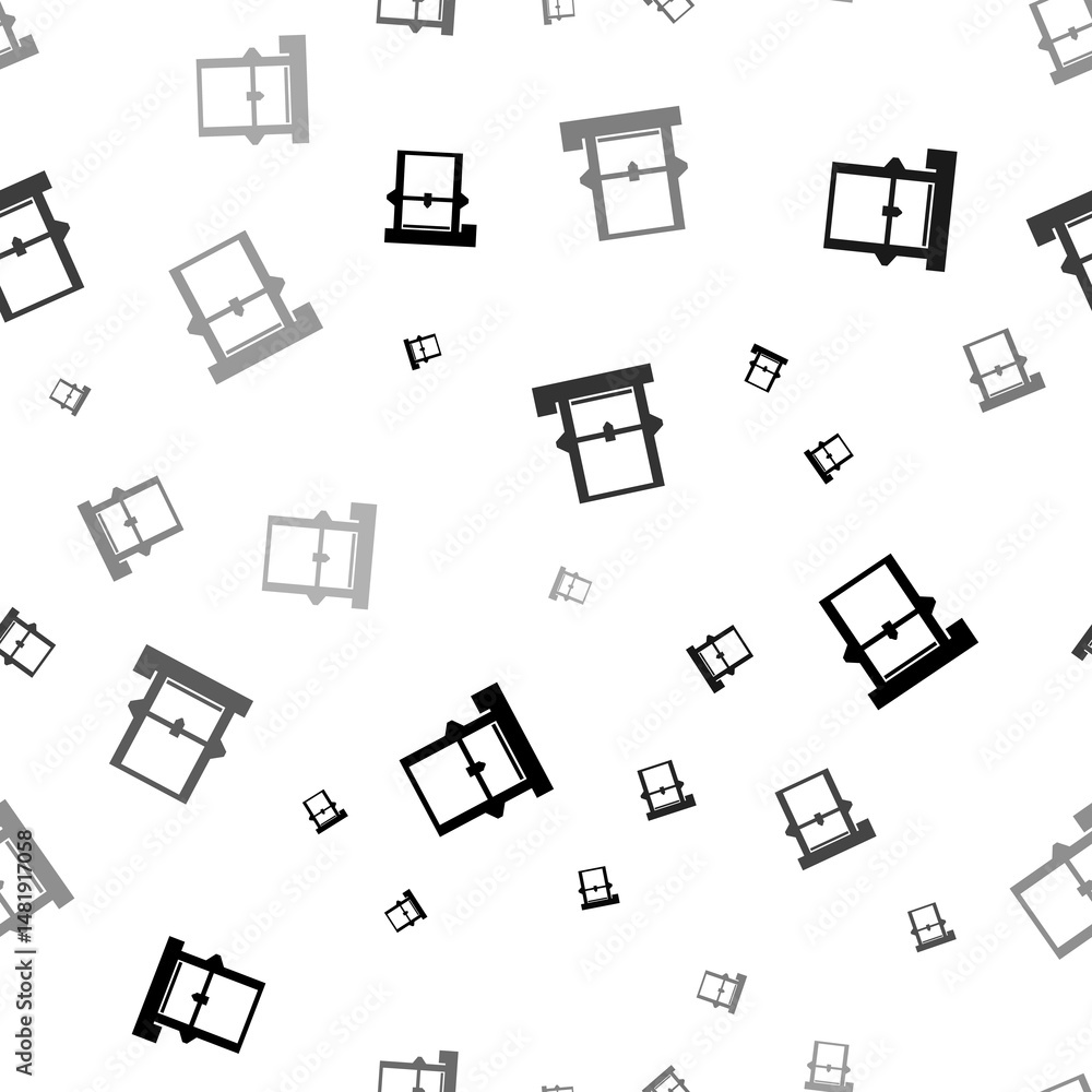 Poster seamless vector pattern with 3d printer symbols, creating a creative monochrome background with rota