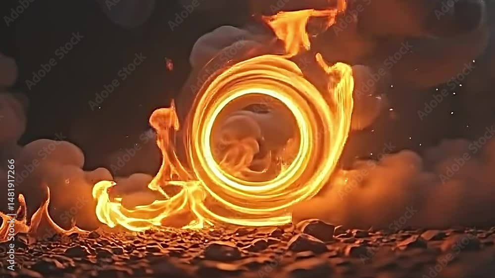 Poster dynamic scene of fiery explosion. it showcases bright swirling vortex of flames that appear to prope