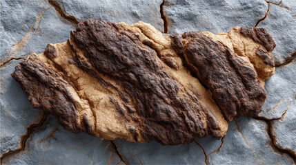 Brown, rough texture of dried tobacco leaves and old, dry tree bark show a natural pattern on a stone-like surface