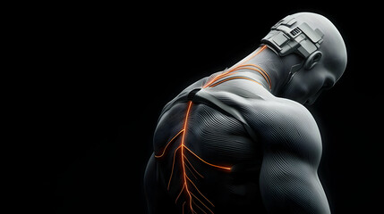 Digital Cyborg Back View With Glowing Lines