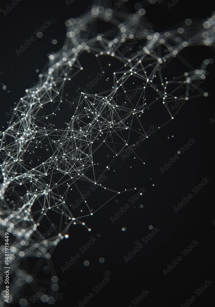 Poster abstract background plexus white lines on black