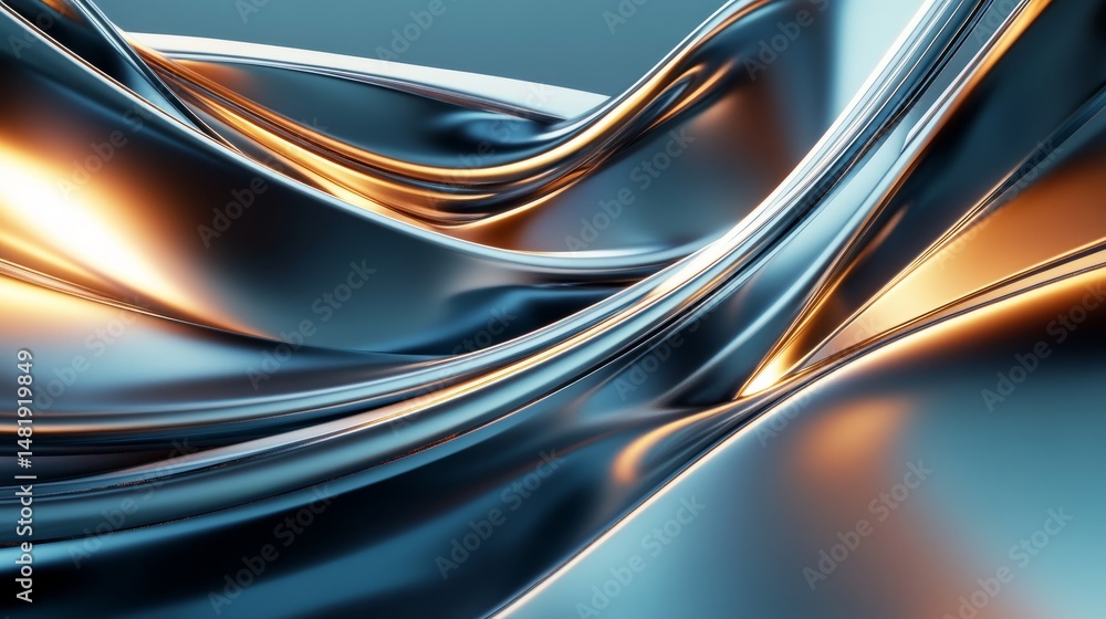 Poster abstract 3d rendering of twisted lines featuring a futuristic shape with smooth metallic curves and 