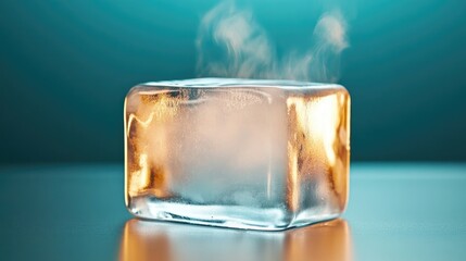 A block of ice breaking under the pressure of hot steam.