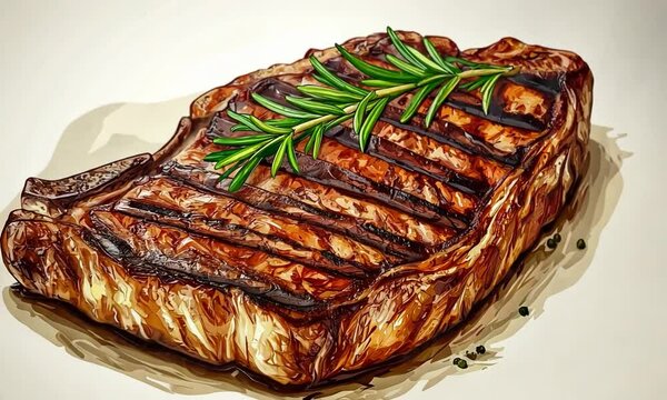 A beautifully cooked steak garnished with fresh rosemary, showcasing grilling marks and texture