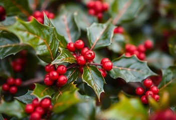 holly bush with red berries and green leaves