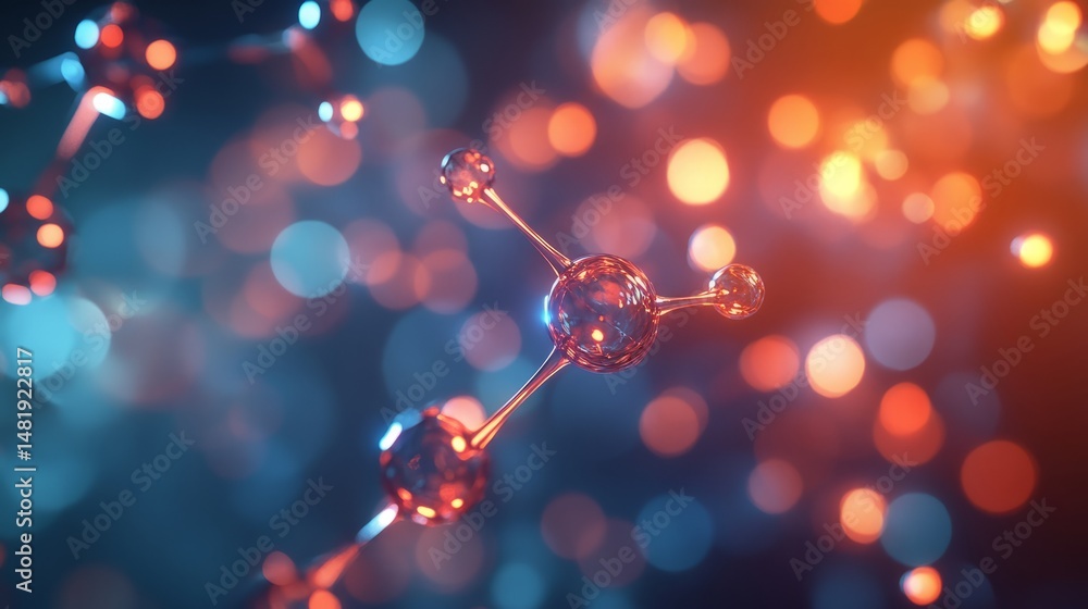 Sticker abstract glowing atomic and molecular model background design with energy particles, representing sc