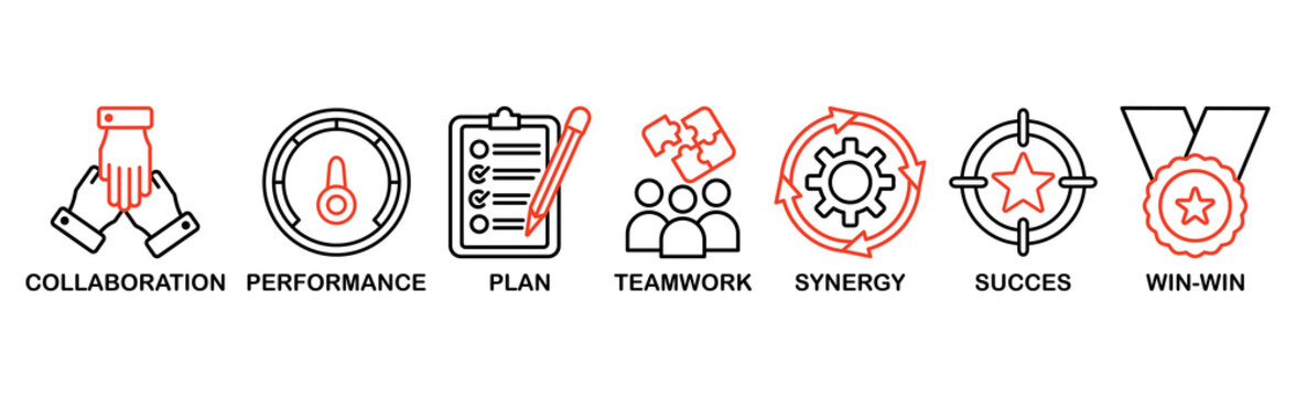 Partnership banner web icon vector illustration concept with icon of collaboration, performance, plan, teamwork, synergy, success and win-win solution