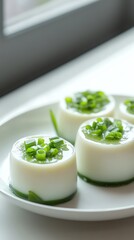 Delicious dessert with fresh green toppings.