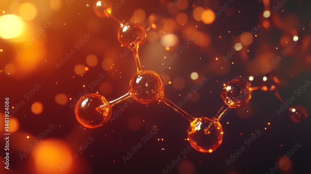 Poster abstract glowing atomic and molecular model background design with energy particles, representing sc