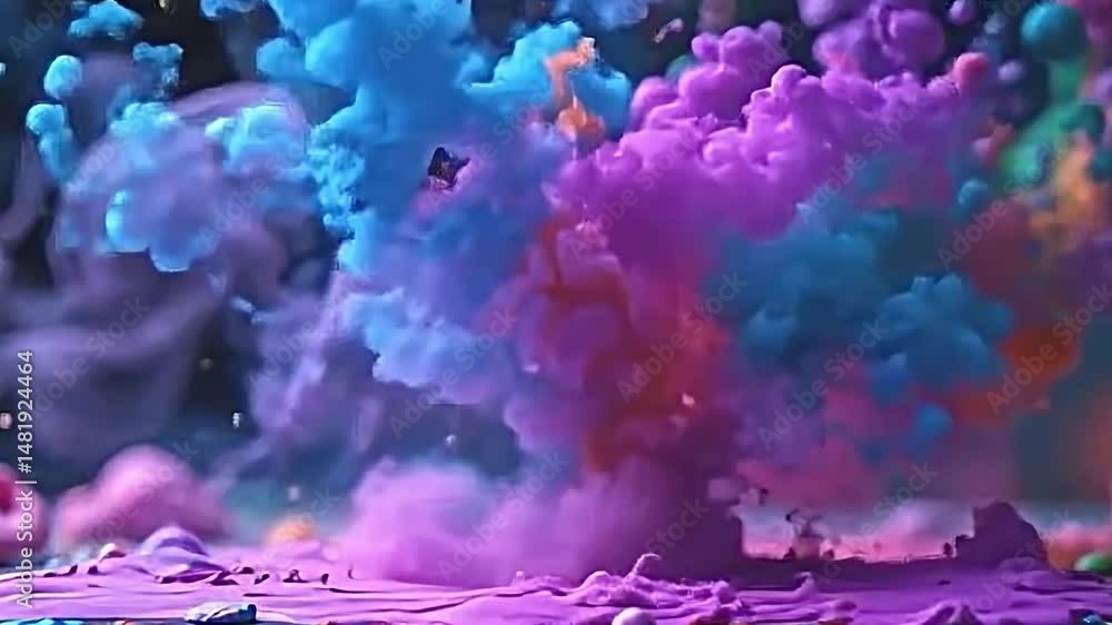 Poster vibrant dynamic scene filled swirling colorful liquids that create effect. at center spherical objec
