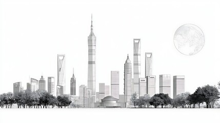 Naklejka premium Cityscape architectural sketch