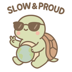 Kawaii Turtle with Sunglasses and Globe