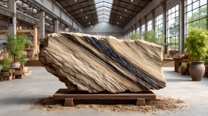 Natural marble sheet in beige with organic swirls, showcased with raw edge detail