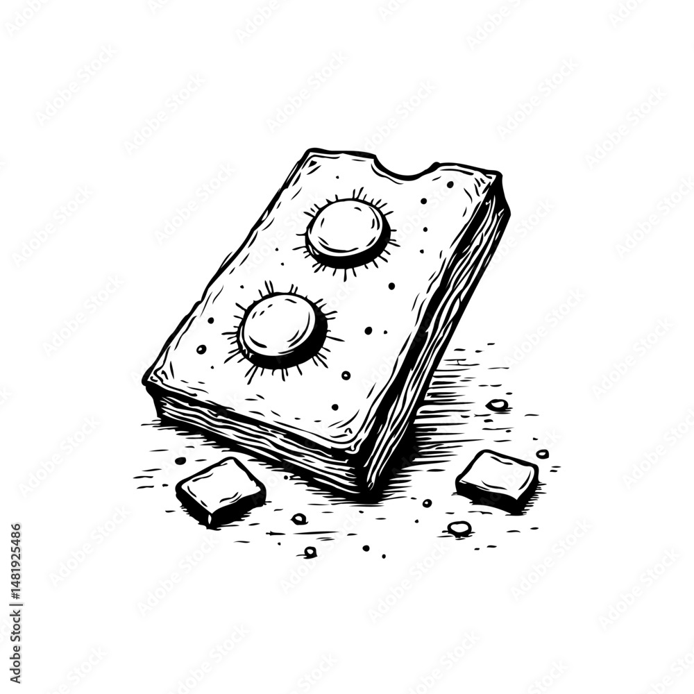Aufkleber monochrome drawing of a block with circular insets, evoking artistic expression