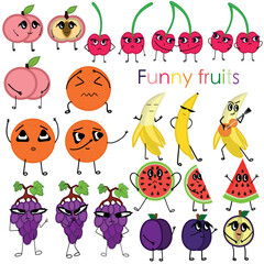 Funny icons, different fruits. Illustration