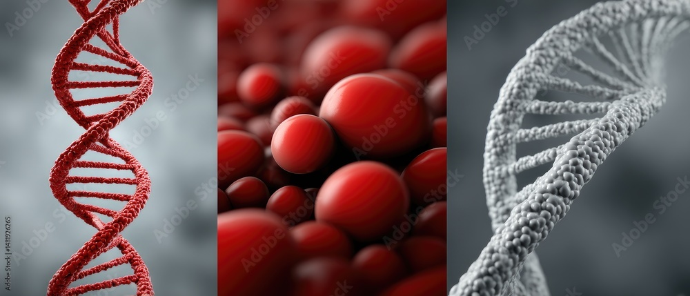 Aufkleber close-up images of dna double helix structures and red molecules, representing genetics and molecula