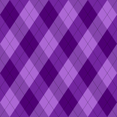 Purple Halloween argyle pattern with seamless diamond shapes in black and orange. Perfect for spooky fabric, seasonal packaging, Halloween party decor, and digital backgrounds.