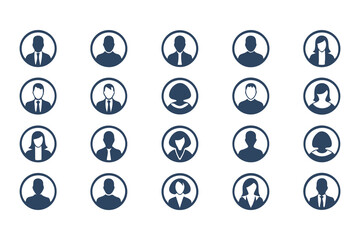 Minimalistic User Profile Avatar Icons Set. Flat Design Profile Silhouettes Featuring Male and Female Figures vector illustration.