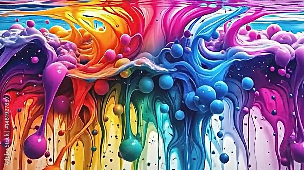 Fototapete an abstract vibrant scene filled swirling colorful liquids that create visual effect. colors transit