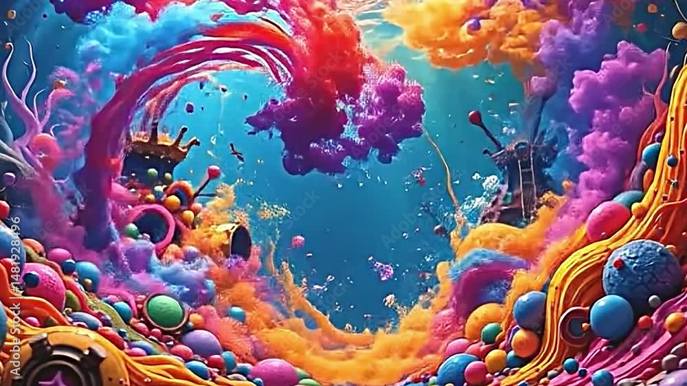 Fototapete an enchanting underwater scene filled vibrant swirling colors whimsical structures. water illuminate
