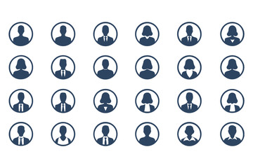 Minimalistic User Profile Avatar Icons Set. Flat Design Profile Silhouettes Featuring Male and Female Figures vector illustration.