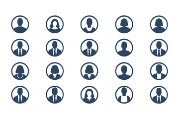 Minimalistic User Profile Avatar Icons Set. Flat Design Profile Silhouettes Featuring Male and Female Figures vector illustration.