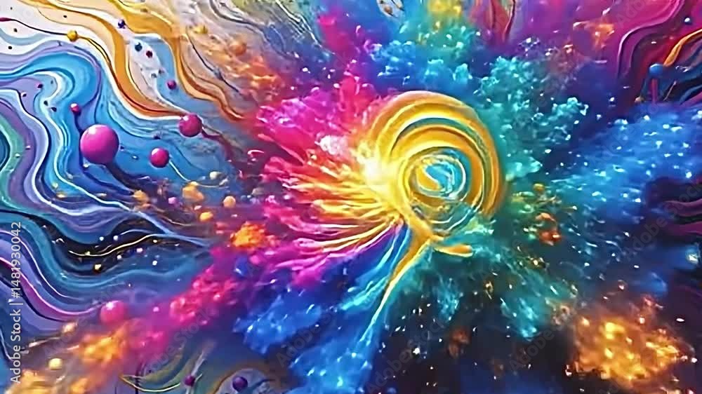 Aufkleber vibrant dynamic abstract scene swirling colorful patterns resembling cosmic waves. at center there l