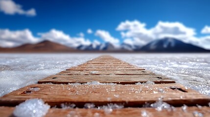 Wooden Pathway in Snowy Landscape